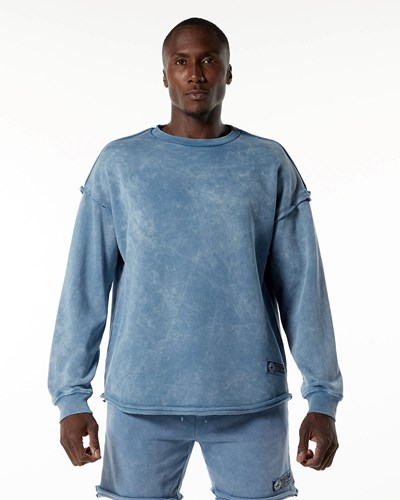 Alphalete Heavyweight Washed Terry Pullover Sininen | 705KLTDWJ