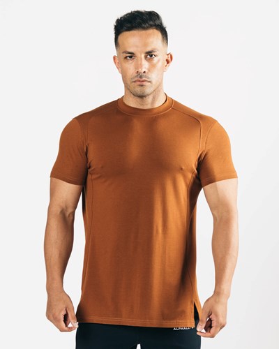 Alphalete High-Neck Premium Lyhyt Sleeve Mahogany | 294MLKIBJ