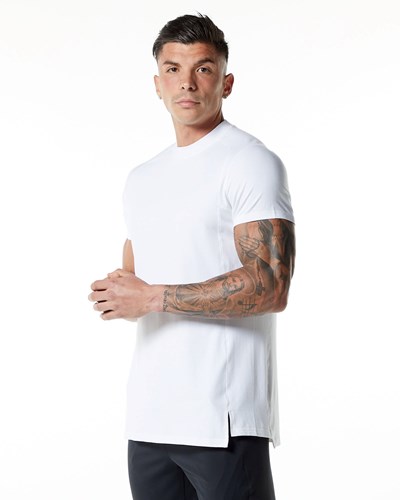 Alphalete High-Neck Premium Lyhyt Sleeve Tee Valkoinen | 583IBRZSM