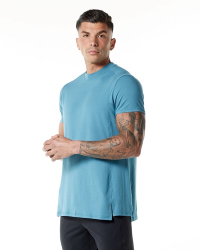 Alphalete High-Neck Premium Lyhyt Sleeve Tee Sininen | 841IPLVJD