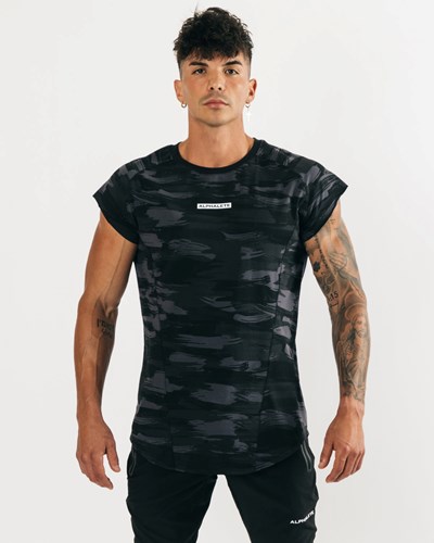 Alphalete High Performance Hihattomat Tee Mustat Camo | 024BQELVY