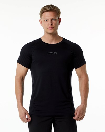 Alphalete High Performance Seamless Lyhyt Sleeve Tee Mustat | 290HNLDVT