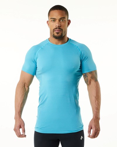 Alphalete High Performance Seamless Lyhyt Sleeve Tee Faded Ocean | 567YIOEZT