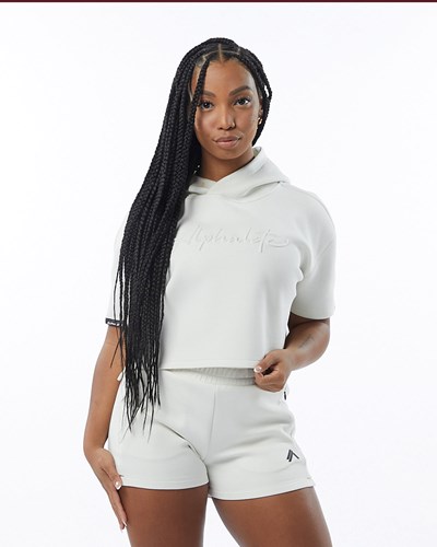 Alphalete Interlock Knit Crop Hoodie Kerma | 342ERWDLT