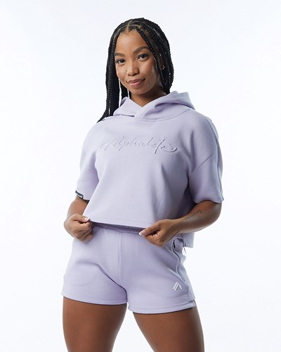 Alphalete Interlock Knit Crop Hoodie Lilac | 174APTQNX