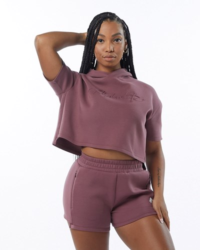 Alphalete Interlock Knit Crop Hoodie Mauve | 507HEZNQB