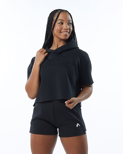 Alphalete Interlock Knit Crop Hoodie Mustat | 160KTICVE