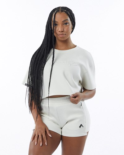 Alphalete Interlock Knit Crop Pullover Kerma | 635DNKSWJ