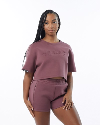 Alphalete Interlock Knit Crop Pullover Mauve | 378EDGWBR
