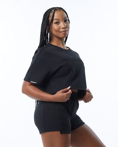 Alphalete Interlock Knit Crop Pullover Mustat | 509CTFUVW