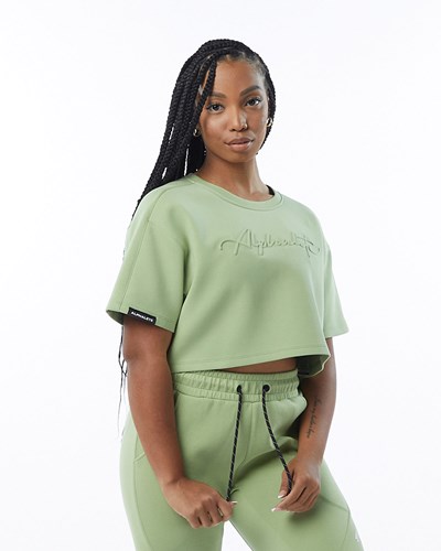 Alphalete Interlock Knit Crop Pullover Vaaleanvihreä | 341UISJRN