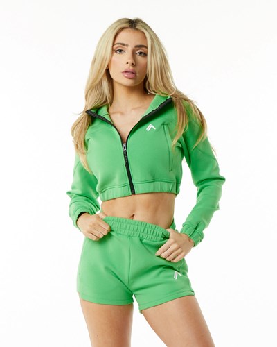 Alphalete Interlock Knit Crop-Zip Hoodie Vihreä | 407HZDQOW