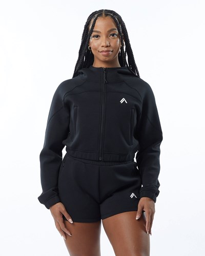 Alphalete Interlock Knit Crop-Zip Hoodie Mustat | 835XTCERO