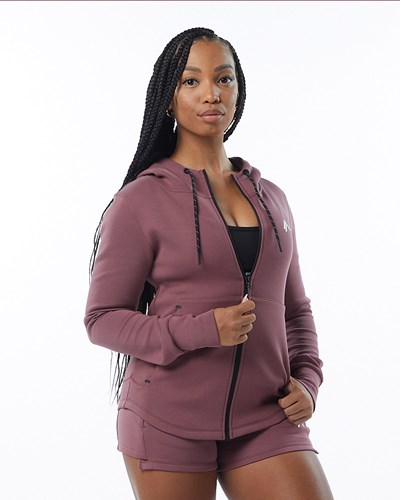 Alphalete Interlock Knit Full-Zip Hoodie Mauve | 498TFRJLX