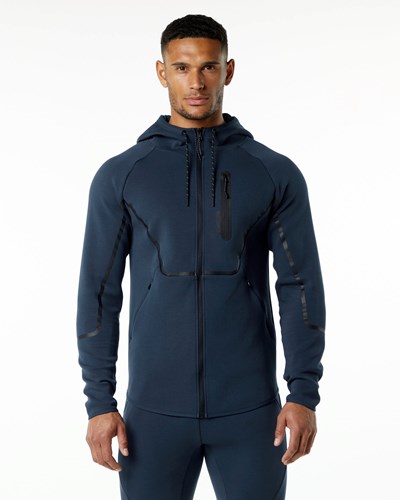Alphalete Interlock Knit Full-Zip Hoodie Laivastonsininen | 590KNHAWJ