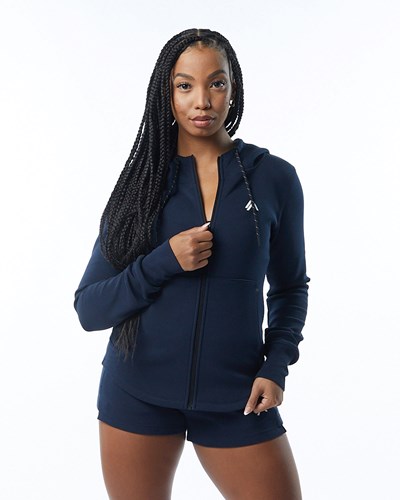 Alphalete Interlock Knit Full-Zip Hoodie Laivastonsininen | 640BRGKHJ