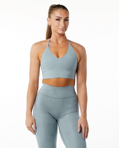 Alphalete Medium-Impact Luxury Sports Bra Washed Denim | 385EAPVRS