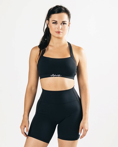 Alphalete Medium-Support Racer Back Sports Bra Mustat | 025MDAWXO