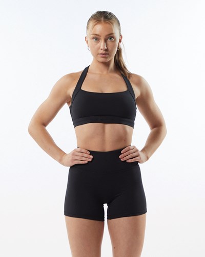 Alphalete Medium-Support Racer Back Sports Bra Blackout | 830UNOEJS