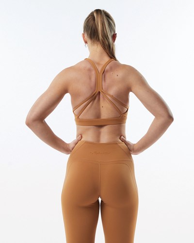Alphalete Medium-Support Strap Open Back Sports Bra Chestnut | 294AMKHTR