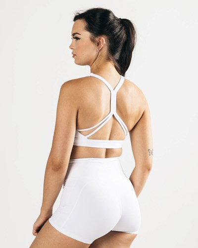 Alphalete Medium-Support Strap Open Back Sports Bra Valkoinen | 619BKTPAY