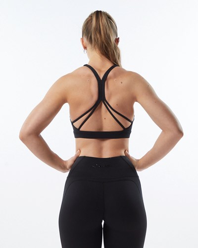 Alphalete Medium-Support Strap Open Back Sports Bra Blackout | 986VERPYX