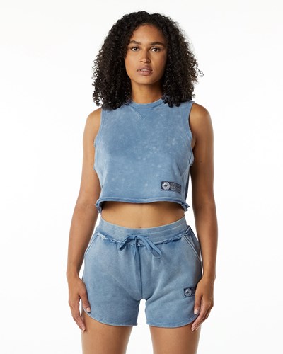 Alphalete Mid-Weight Washed Terry Crop Cutoff Sininen | 182HZGFNP