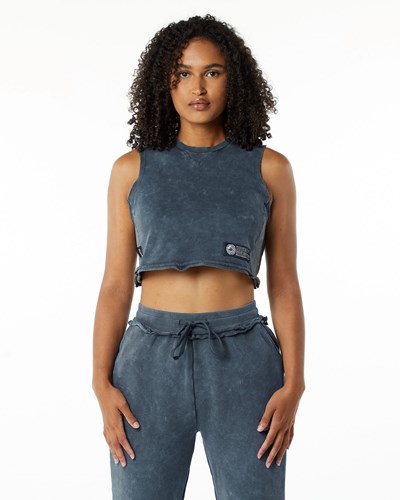 Alphalete Mid-Weight Washed Terry Crop Cutoff Sininen | 406JMIPEB