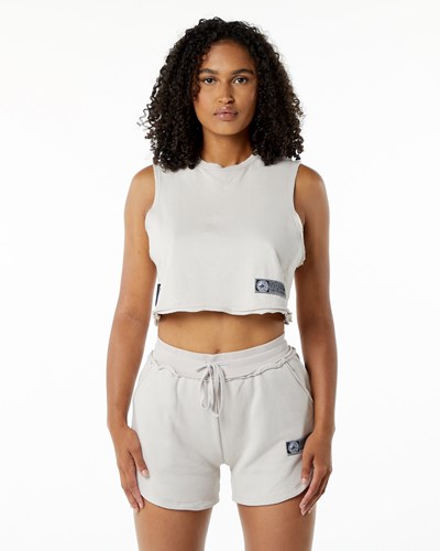 Alphalete Mid-Weight Washed Terry Crop Cutoff Moonstone | 487UDKXZQ