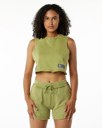 Alphalete Mid-Weight Washed Terry Crop Cutoff Vihreä | 586KBQFAG