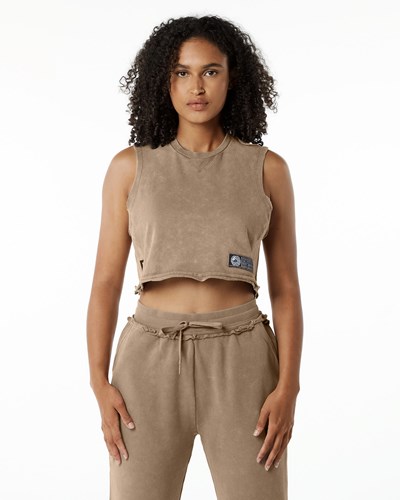 Alphalete Mid-Weight Washed Terry Crop Cutoff Smokey Quartz | 706FORNHJ