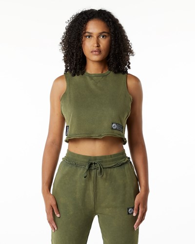 Alphalete Mid-Weight Washed Terry Crop Cutoff Vihreä | 820RQHDOU