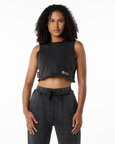 Alphalete Mid-Weight Washed Terry Crop Cutoff Onyx | 918OGMDEN