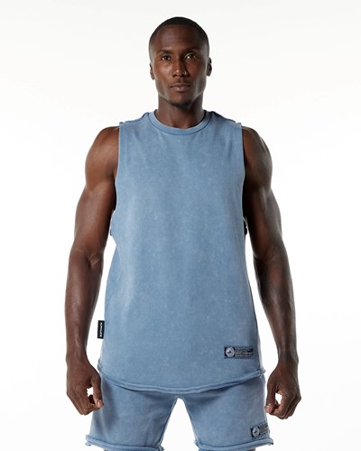 Alphalete Mid-Weight Washed Terry Cutoff Sininen | 193JQPYEN