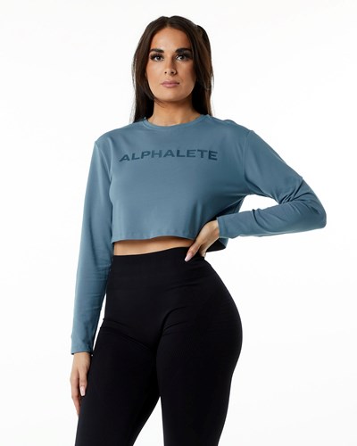 Alphalete Oversized Performance Long Sleeve Crop Sininen | 325JXIEOF