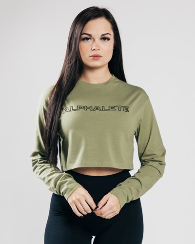 Alphalete Oversized Performance Long Sleeve Crop Vihreä | 348SKEMID