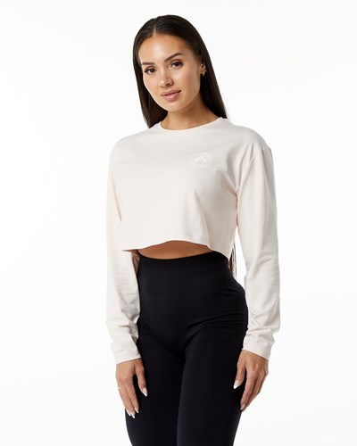 Alphalete Oversized Performance Long Sleeve Crop Blush | 415GXIHNB