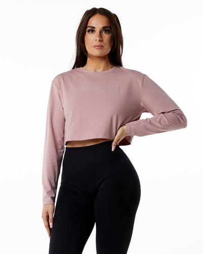 Alphalete Oversized Performance Long Sleeve Crop Mauve | 625DKPVZT