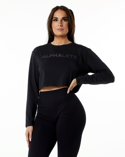 Alphalete Oversized Performance Long Sleeve Crop Blackout | 729HLWYZE
