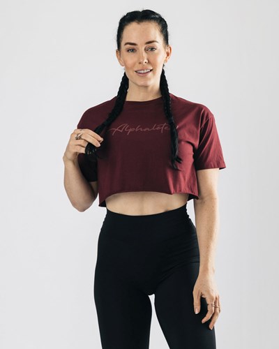 Alphalete Oversized Raw-Cut Lyhyt Sleeve Crop Viininpunainen | 940EQTOAP