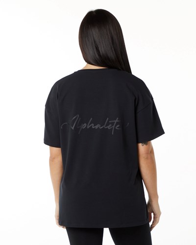 Alphalete Performance Lyhyt Sleeve Mustat | 548QPDOFX