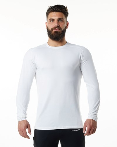 Alphalete Premium Epaulette Long Sleeve Tee Valkoinen | 941KLFVIB