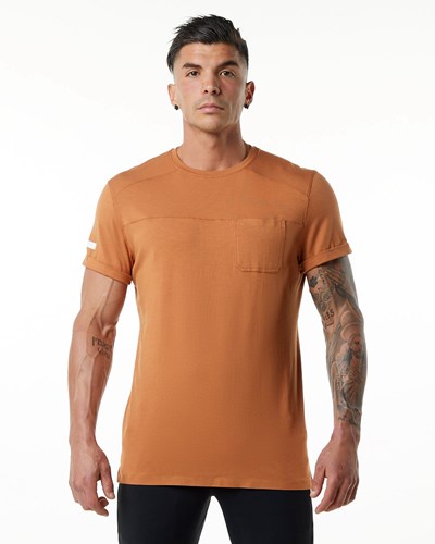 Alphalete Premium Lyhyt Sleeve Pocket Tee Camel | 205OSUMQX