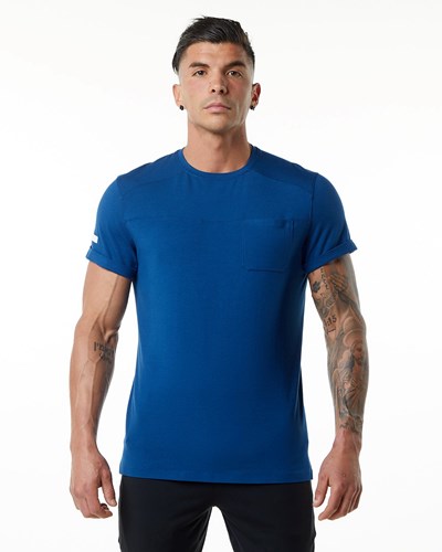 Alphalete Premium Lyhyt Sleeve Pocket Tee Sininen | 269ESCOQZ
