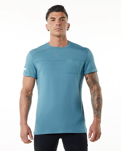 Alphalete Premium Lyhyt Sleeve Pocket Tee Sininen | 570NWTDXG