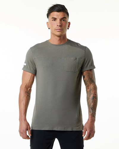 Alphalete Premium Lyhyt Sleeve Pocket Tee Harmaat | 571QFSTJI