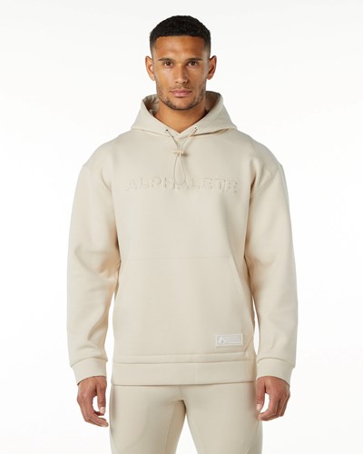 Alphalete Relaxed Interlock Knit Hoodie Vanilla | 052XNMLAG