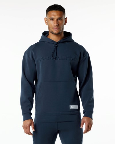 Alphalete Relaxed Interlock Knit Hoodie Laivastonsininen | 867JAURQN