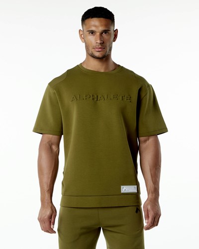 Alphalete Relaxed Interlock Knit Pullover Moss | 269OSGZRF