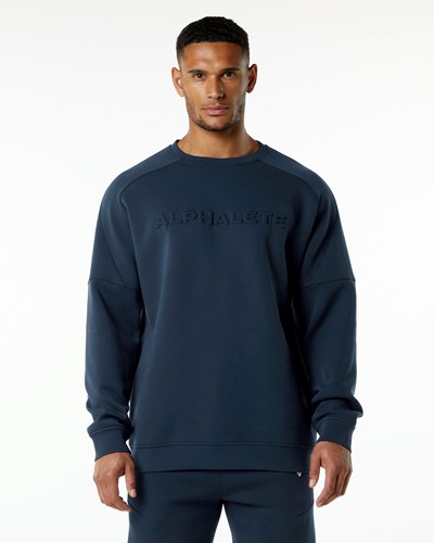 Alphalete Relaxed Interlock Knit Pullover Laivastonsininen | 654IFOMYP